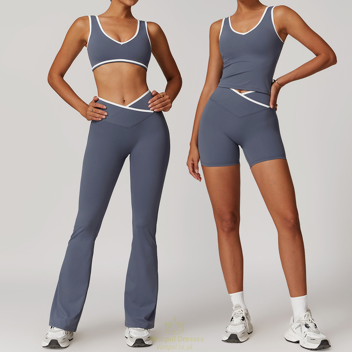 women's Yoga Set 2 Piece Shorts Vest Workout Bra High Waist Gym Flares Legging Fitness Wear