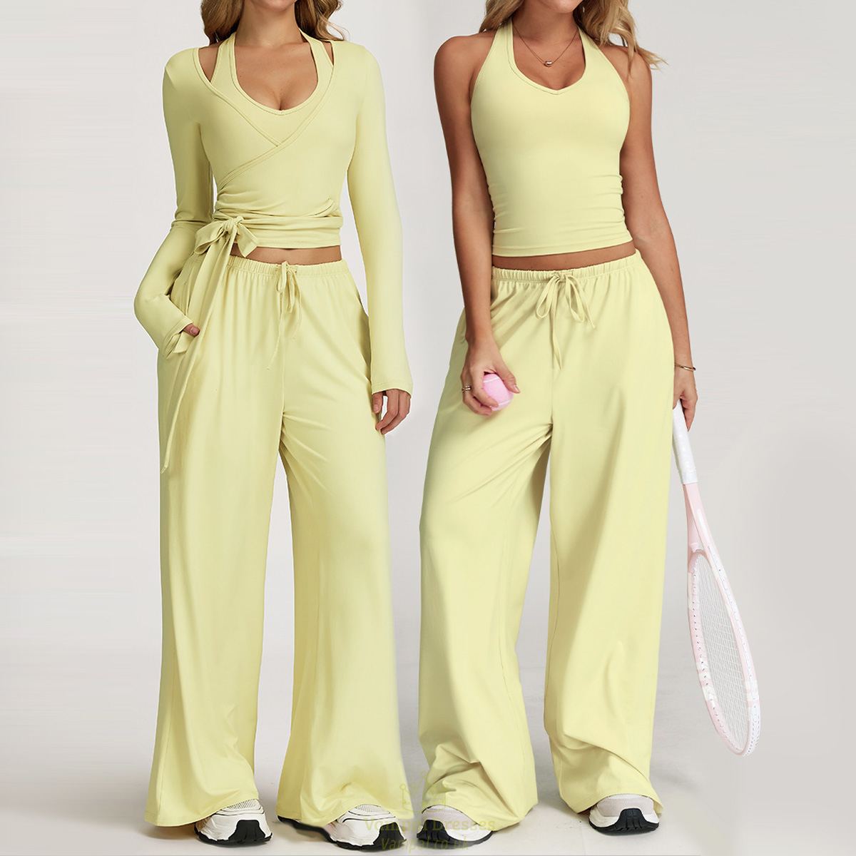 yoga Gym Set 2 Pieces Women Wide Leg Straight Pants Sports Tank Suit
