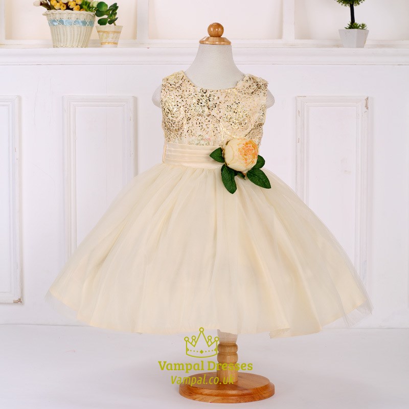 White Knee Length Flower Girl Dresses With Embroidery And Flowers ...