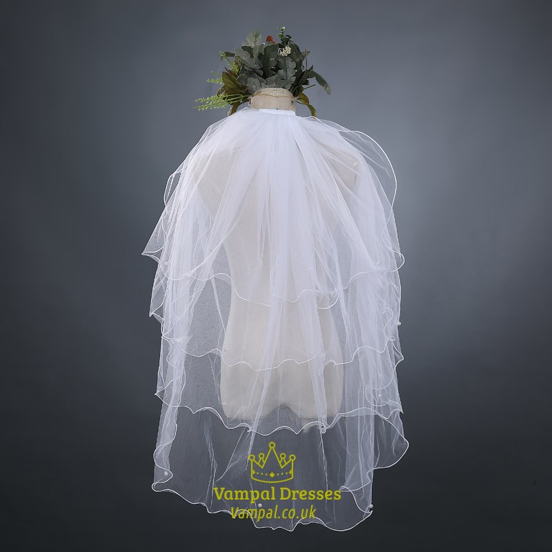 Vierteiliger Ellenbogen-Kaskaden-Brautkleid mit Kunstperlen