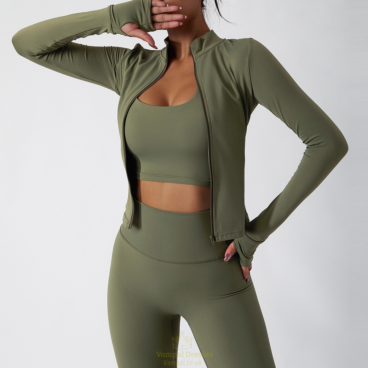 women Yoga Tracksuit Set Long Sleeve Crop Top High Waist Leggings