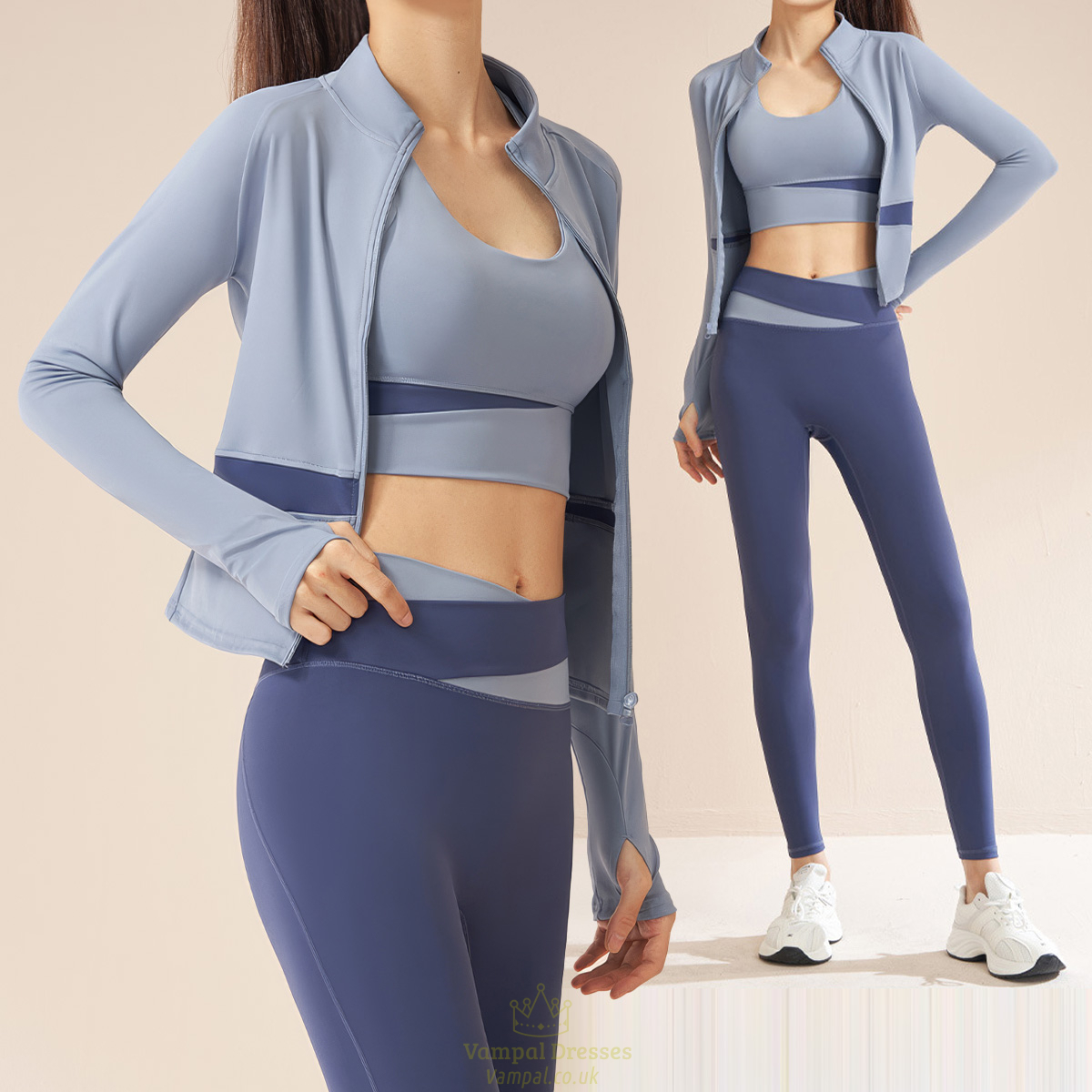 women Yoga Set Fitness Gym Coats Bra Leggings Workout Sportswear Tracksuit
