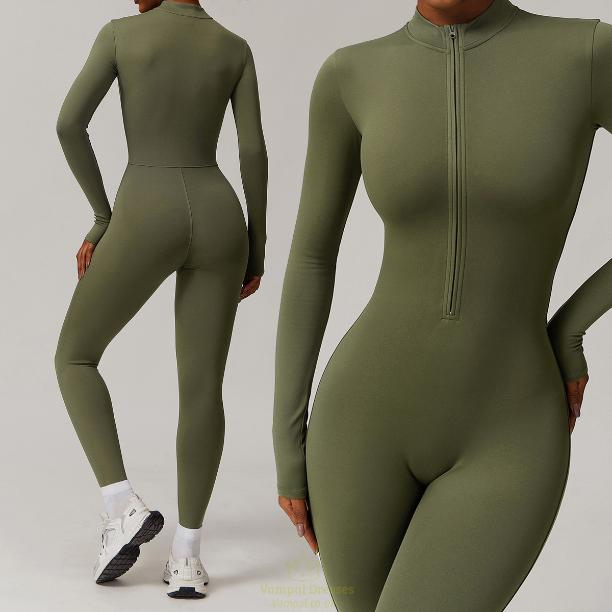 long Sleeve Zipper Workout Jumpsuit Women Gym Sportswear Yoga Set