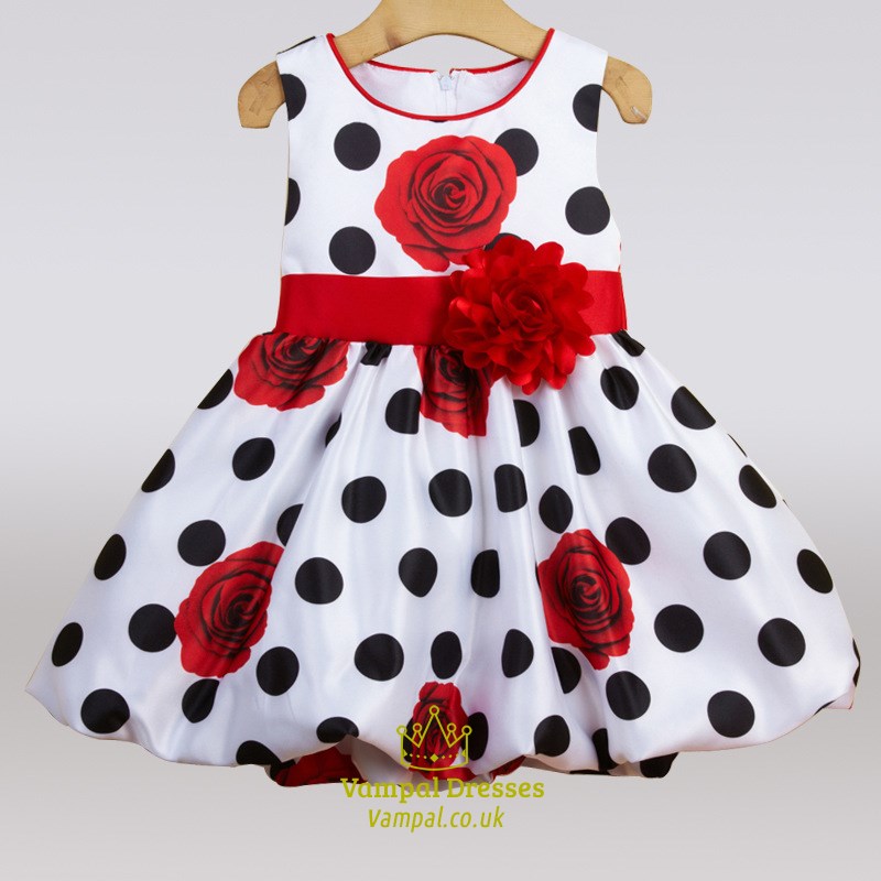Blumenmädchenkleid knielang mit Punkte-Blumenprint