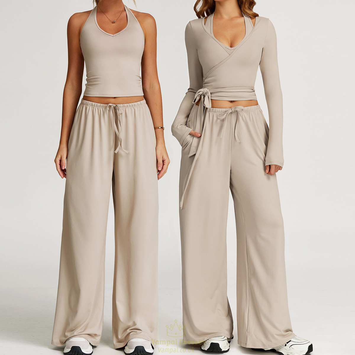women's Yoga Set 2-3 Pieces Long Sleeve Workout Tracksuit Wide-Leg Sport Pants