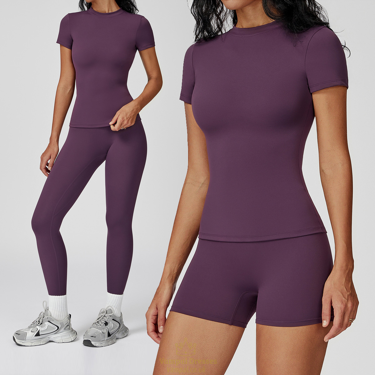 yoga Set Two Piece Women Short Sleeve Top High Waist Leggings Seamless Workout Clothes Patchwork Sport Fitness Gym Sets