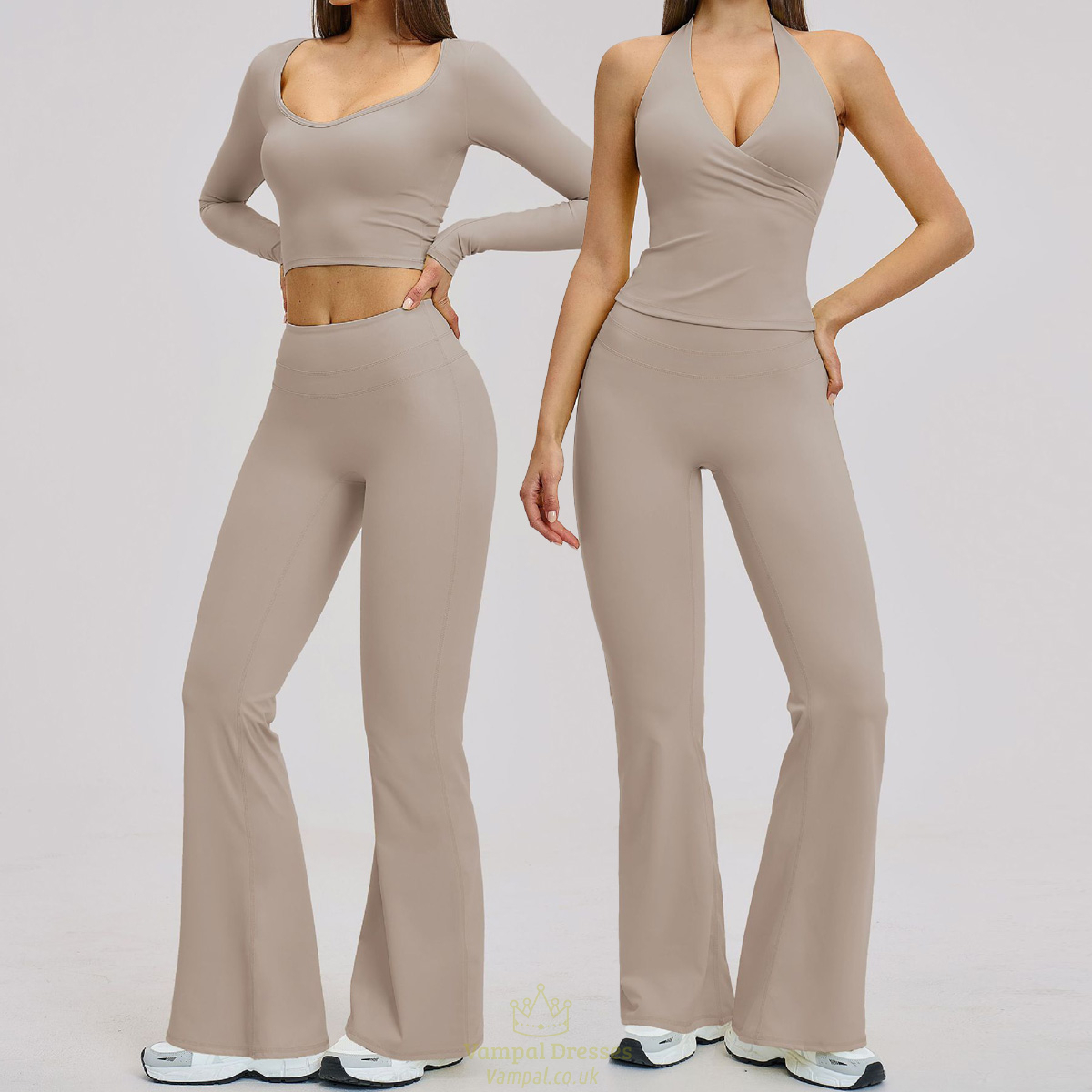 women's 2-Piece Yoga Set Long Sleeve Crop Top High Waist Leggings