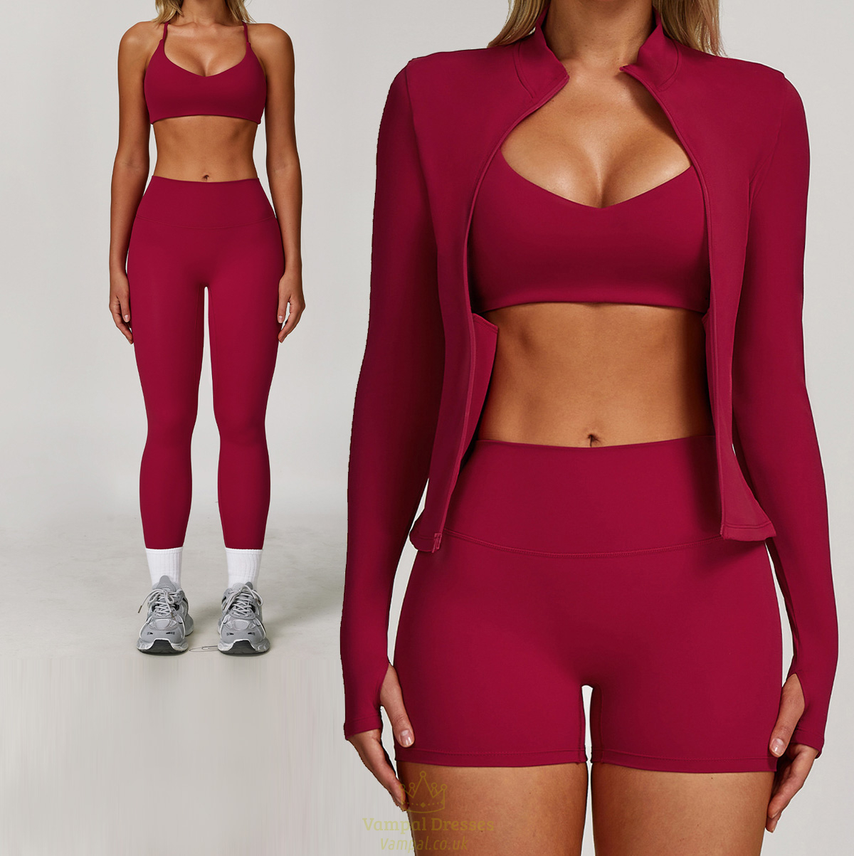 yoga Sports Set Women Quick-Dry Gym Fitness Tracksuit Long Sleeve Jacket Shorts