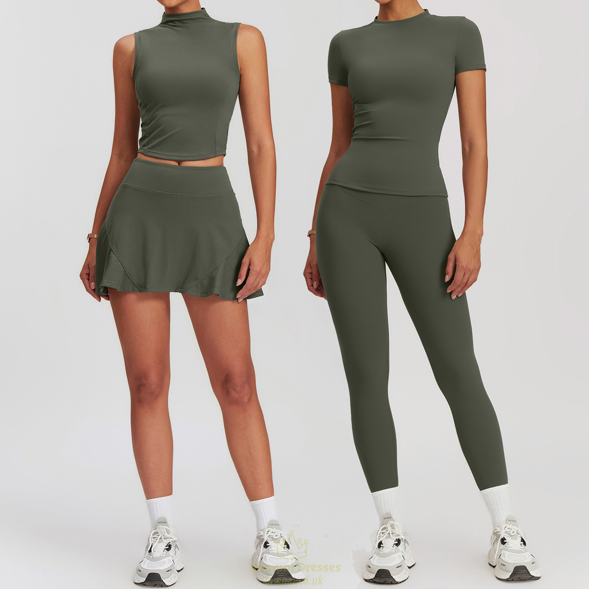 seamless Yoga Gym Set 2 Piece Women Sports Culottes Tennis Skirt Leggings Tank Shorts Suit