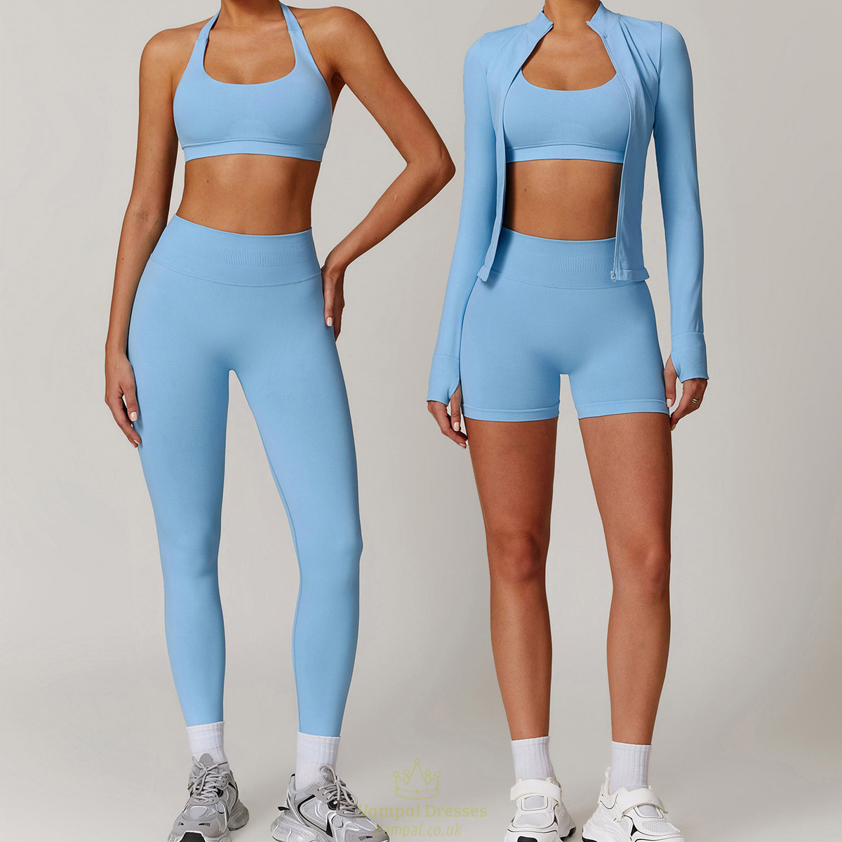 women's Yoga Set With Sports Bra, Jacket, Leggings, And Shorts