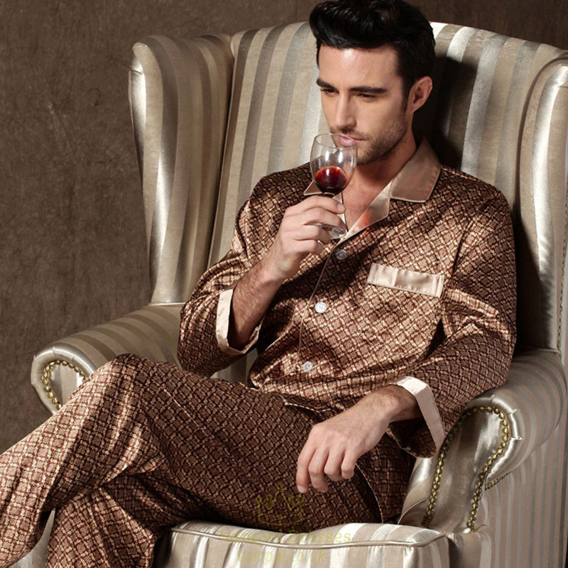 thin Ice Silk Long-Sleeved Pajama Set For Men