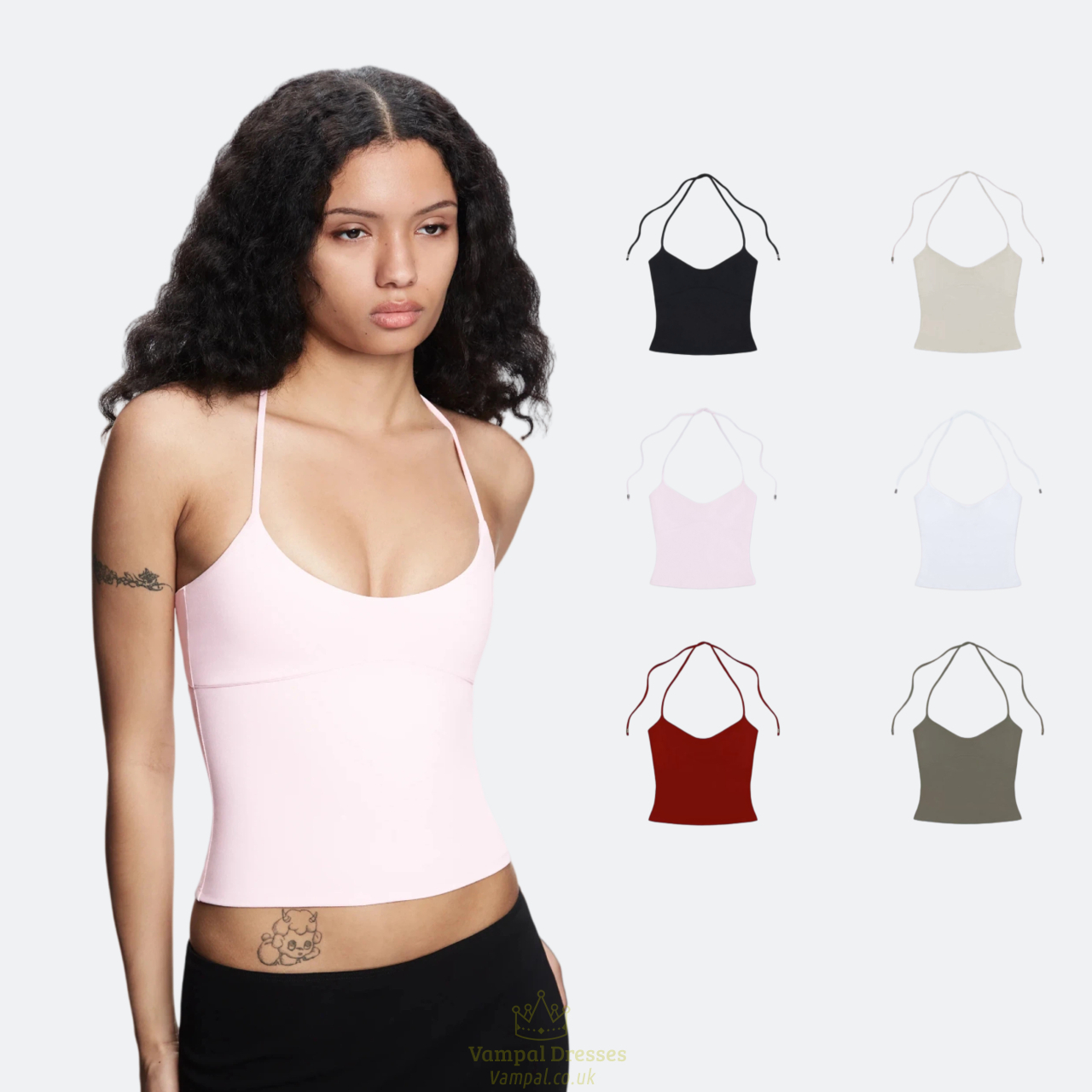 solid Color Elastic Strap Backless Tank Top
