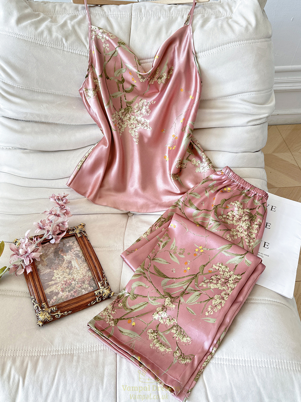cherry Print Women Pajama Set Elegant Top And Shorts Sleepwear