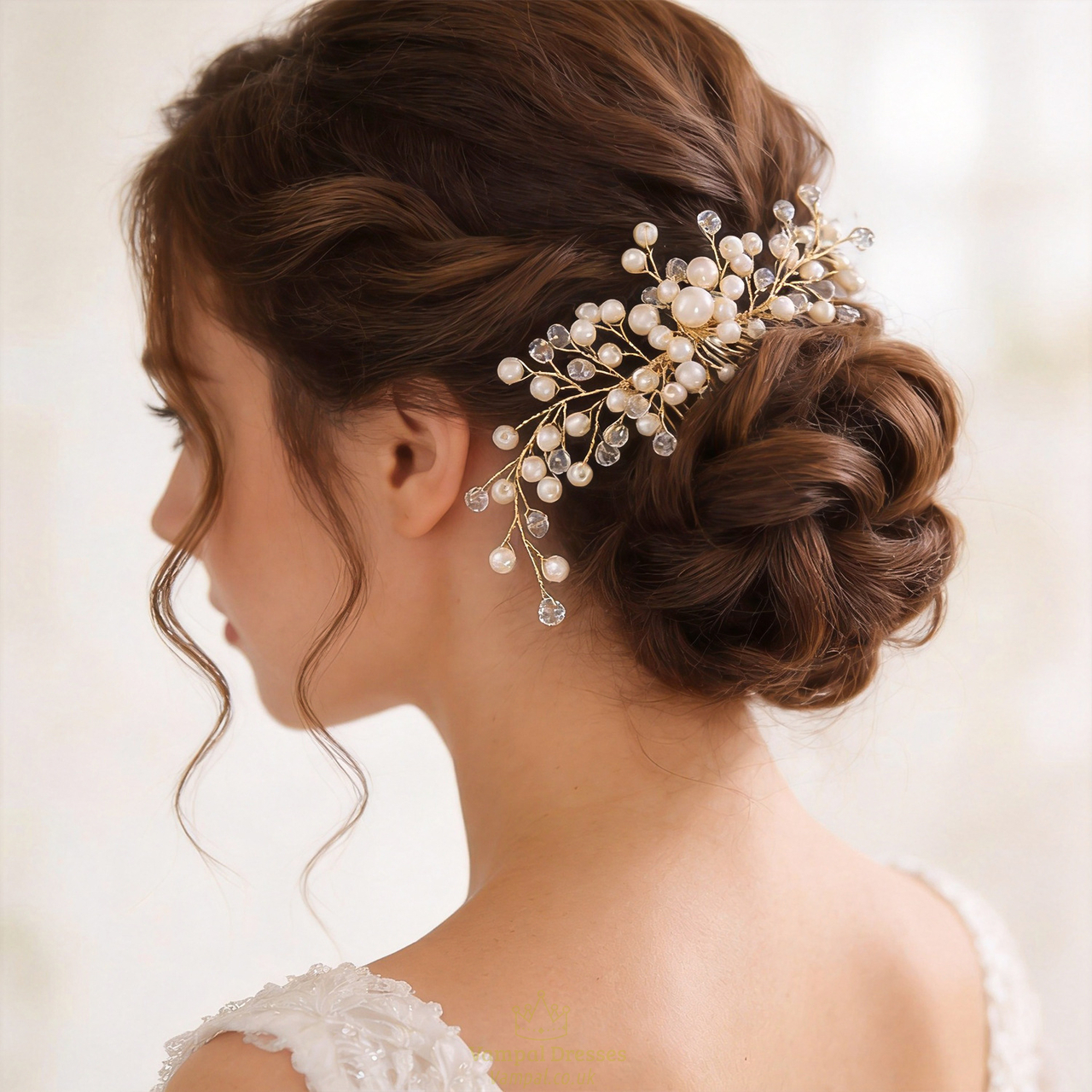 gold Faux Pearl Bridal Hair Comb Wedding Updo Insert