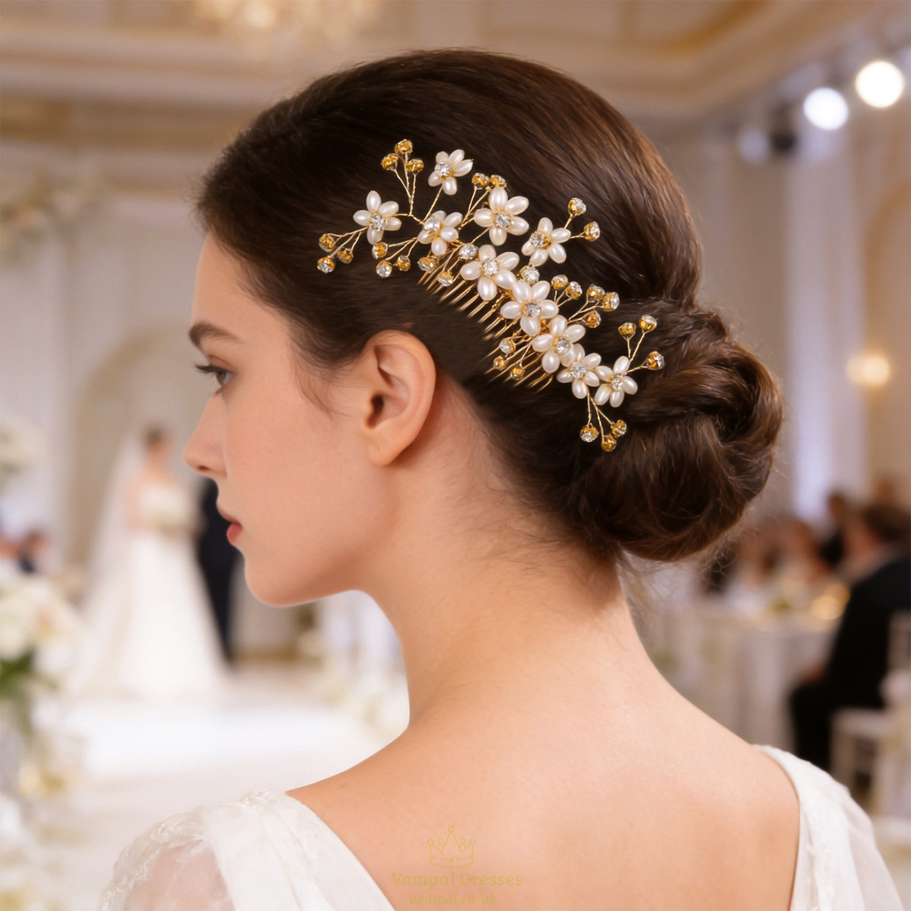 gold hair comb gold Handmade Faux Pearl Bridal Hair Comb With Rhinestones