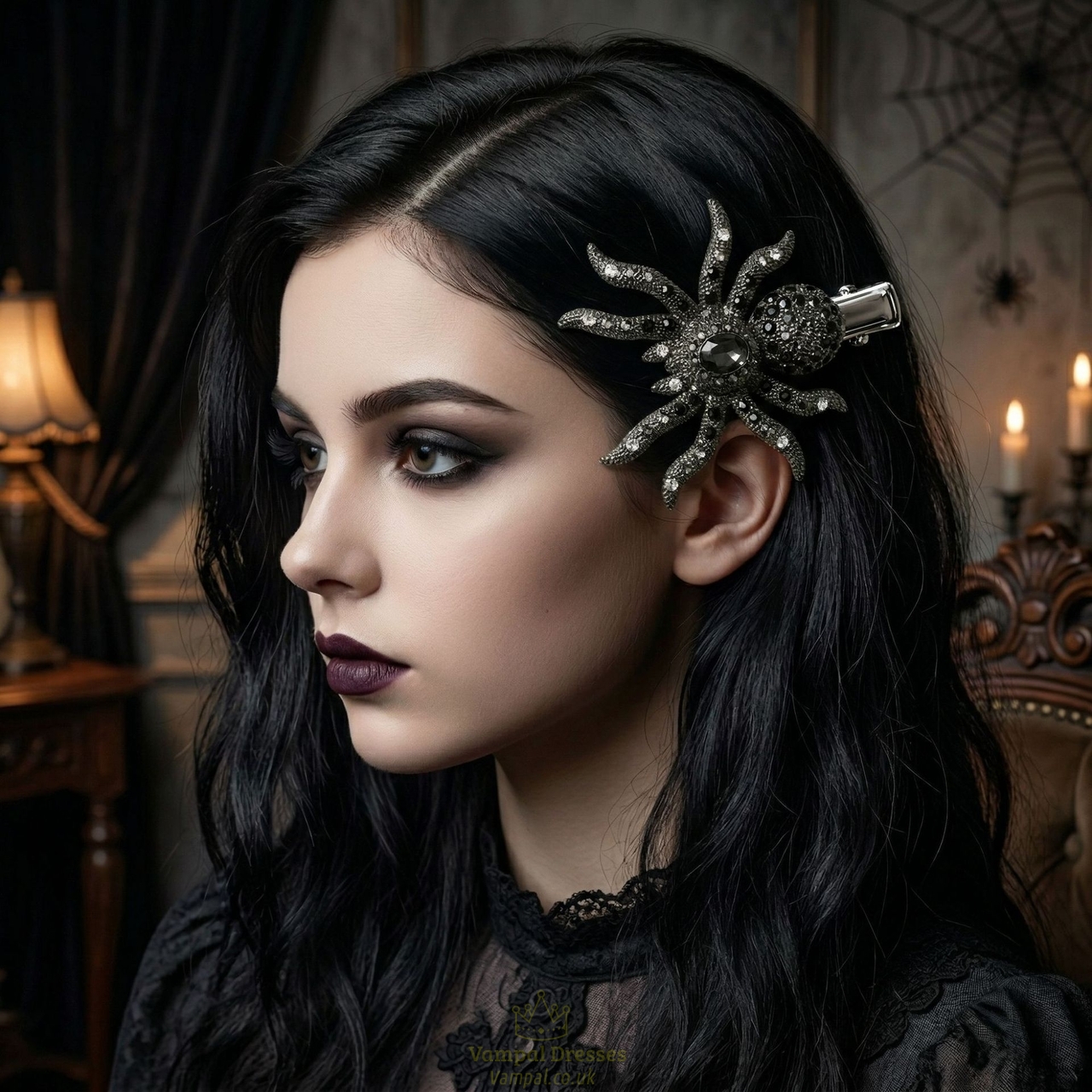 rhinestone Spider Hair Clip HS-J6429 creative Halloween Party Costume Hair Clip Black Alloy Rhinestone