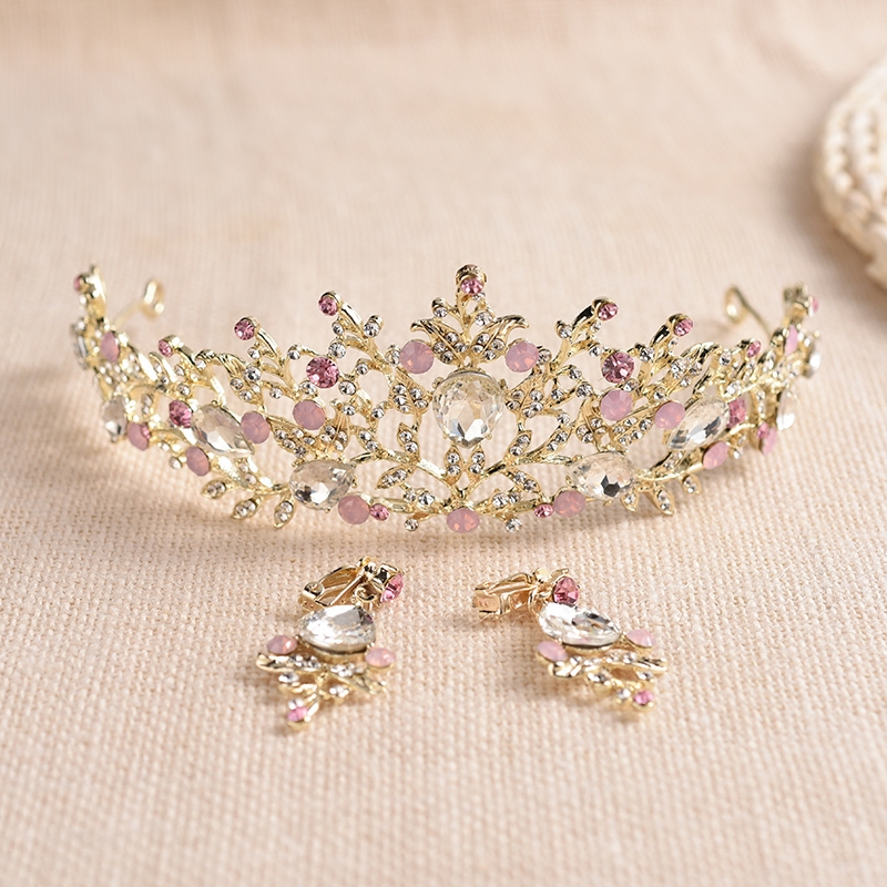 Alloy Imitation Pearl And Rhinestone Tiara With Earrings