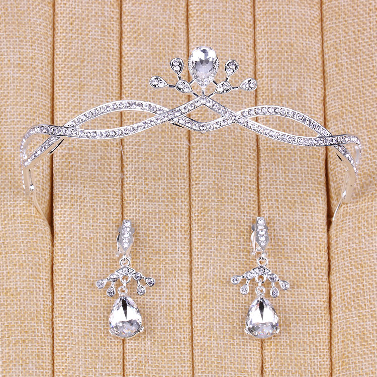 Rhinestone Tiara And Earring Set With Alloy Accents