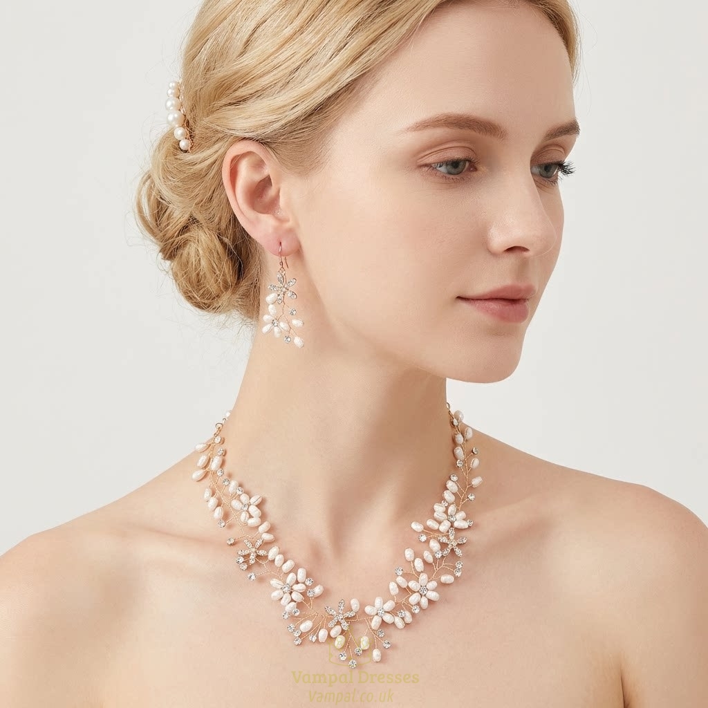 handmade Pearl Wedding Jewelry Set With Necklace And Earrings