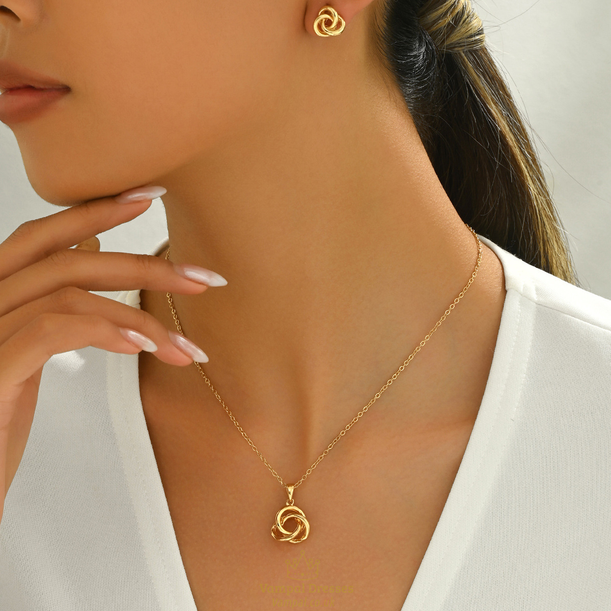 geometric Metal Ring Wrap Necklace Set For Women