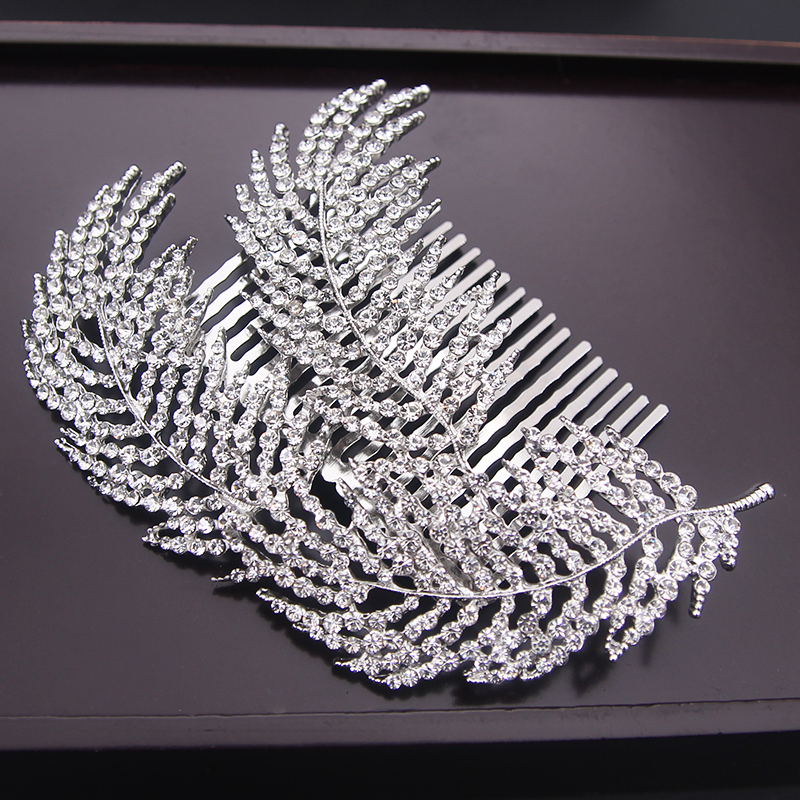 Rhinestone Alloy Silver Leaf Bridal Hair Comb