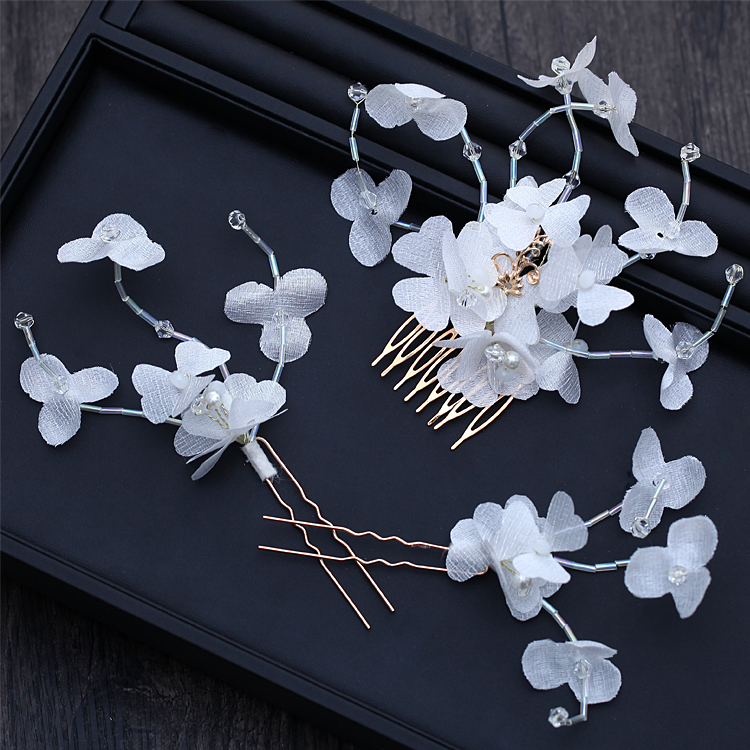 Fabric Flower Bridal Comb And Hairpins Set Of 3