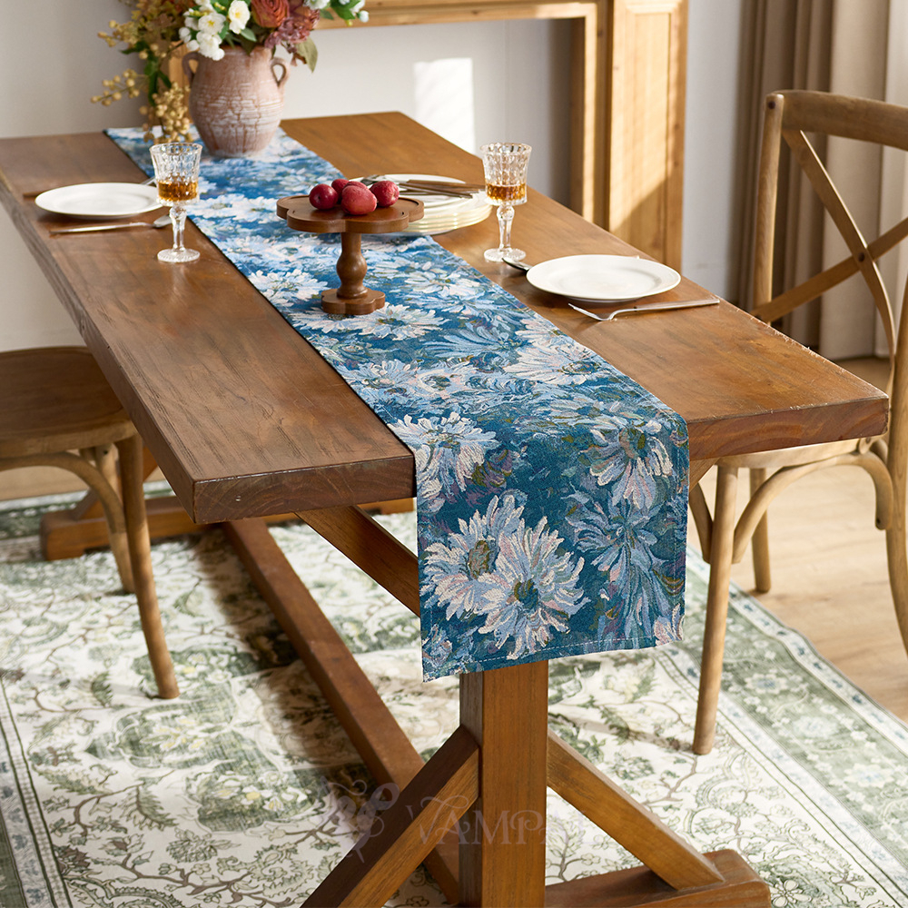 monet Oil Painting Jacquard Table Runner Light Luxury Dining Decor
