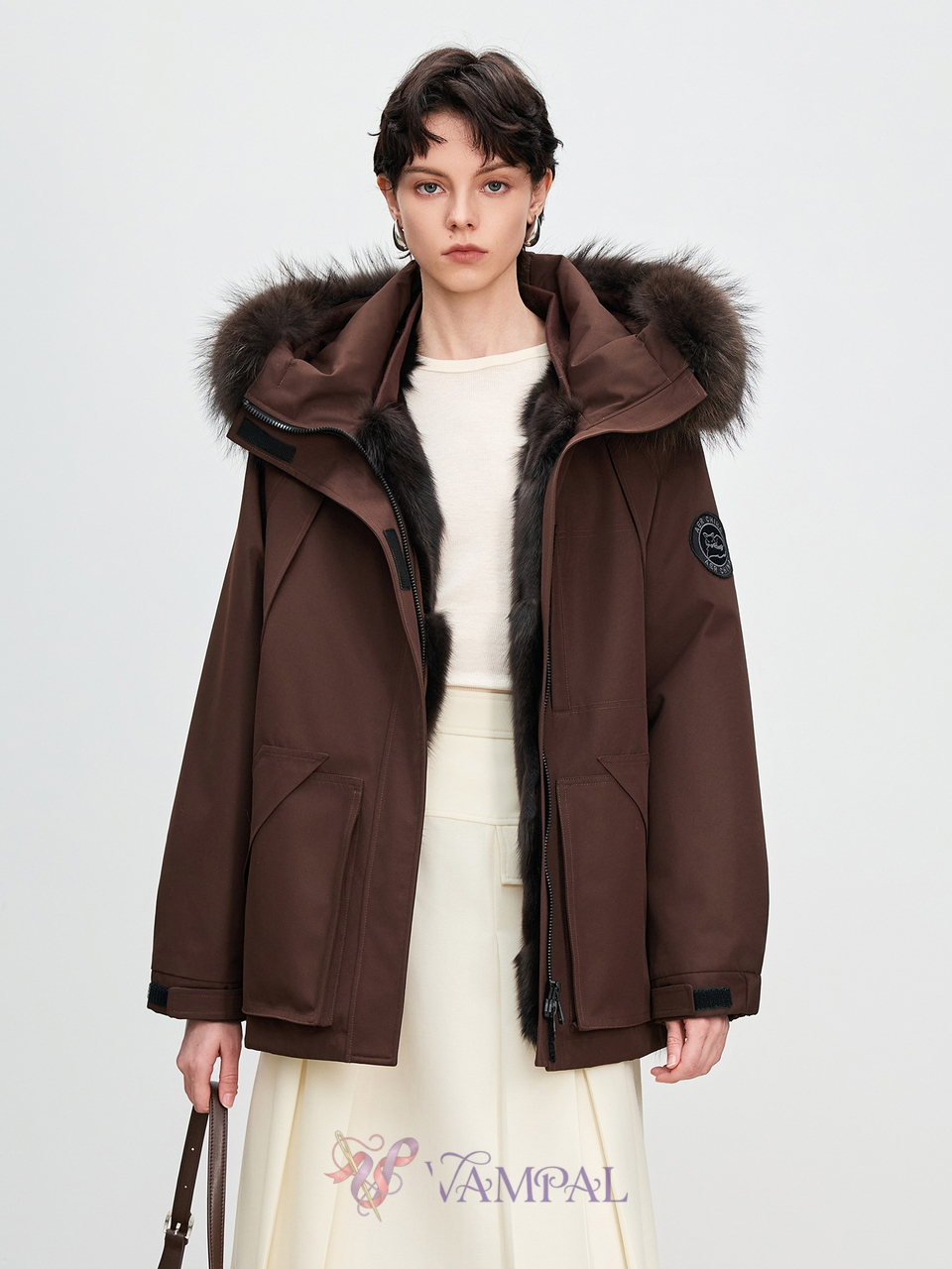 women's Fox Fur Parka Warm Winter Coat Workwear Style
