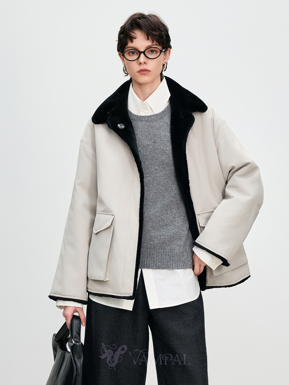 beige gray women's Rex Rabbit Fur Lined Parka Coat