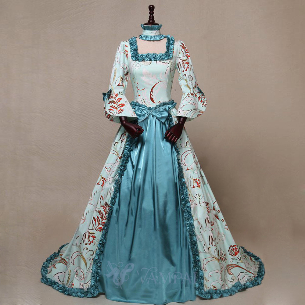 vintage Printed Long Sleeve Bell Sleeve Evening Dress