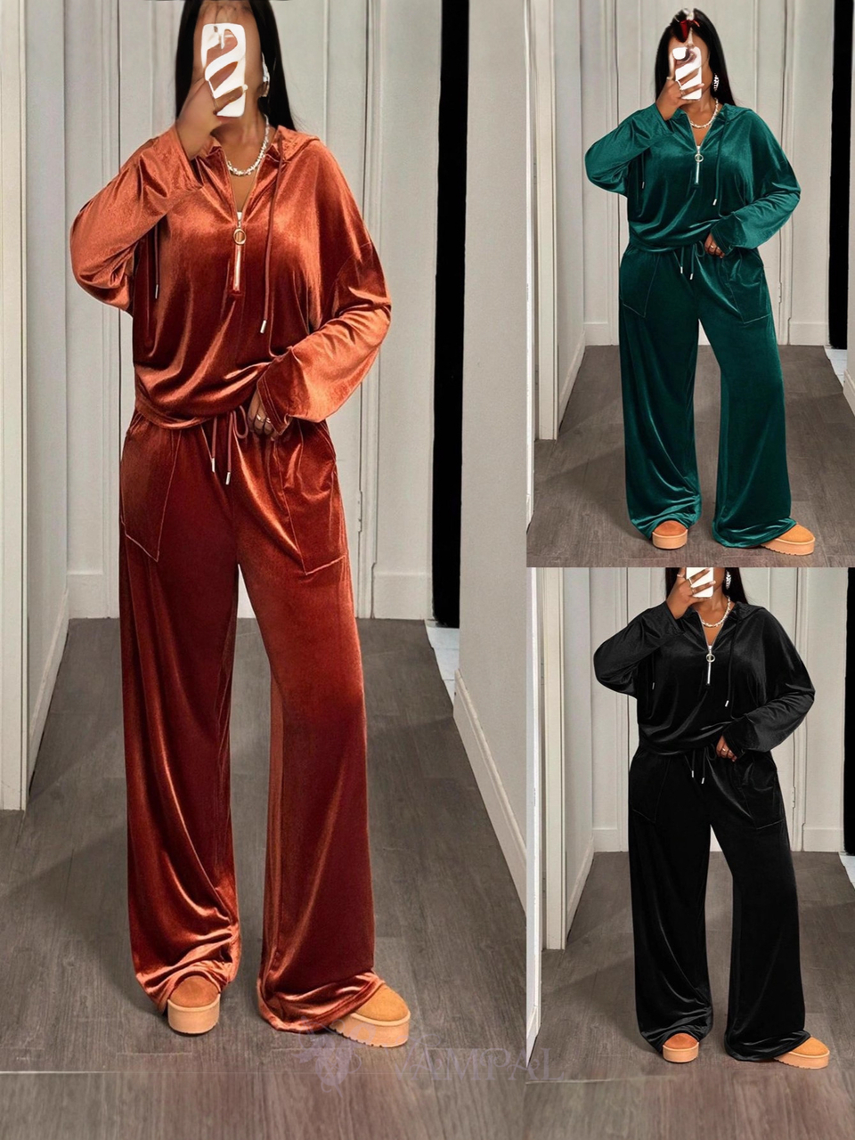 women's Velvet Two-Piece Tracksuit Set With Hoodie And Pants