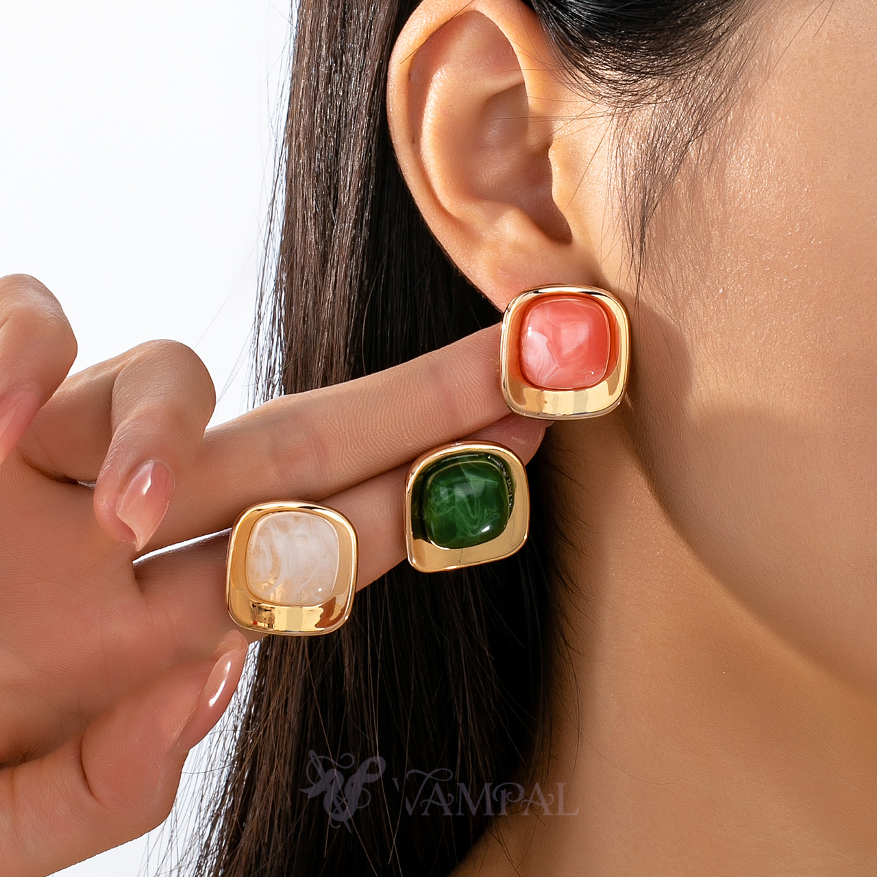 Colorful Acrylic Square Stud Earrings For Women Minimalist Daily Wear