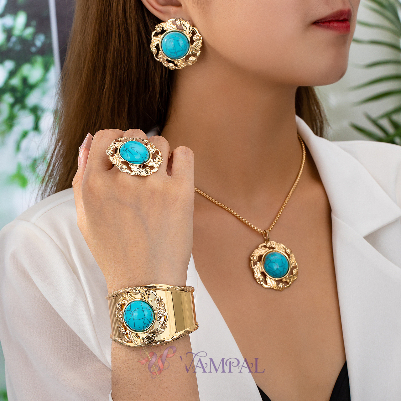 Geometric Lace Ruched Stud Earrings Bracelet Ring Necklace Set