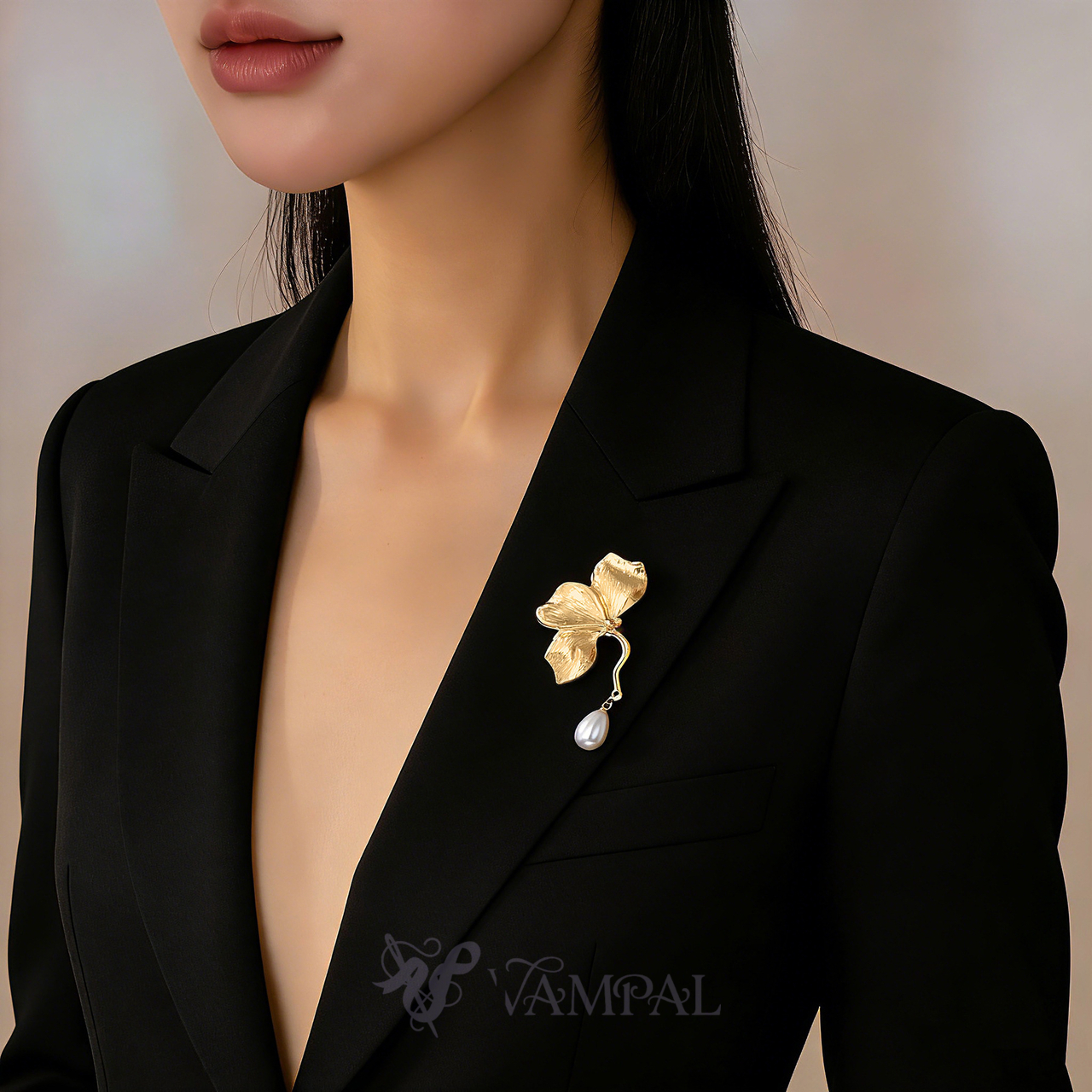 YLC-XZ-2859 Gold Brooch Ginkgo Leaf Pearl Brooch Vintage Gold Brushed Pin For Women