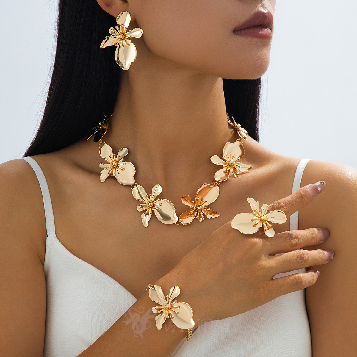 YLC-TZ-2302 Gold Set Vintage Butterfly Flower Jewelry Set For Women
