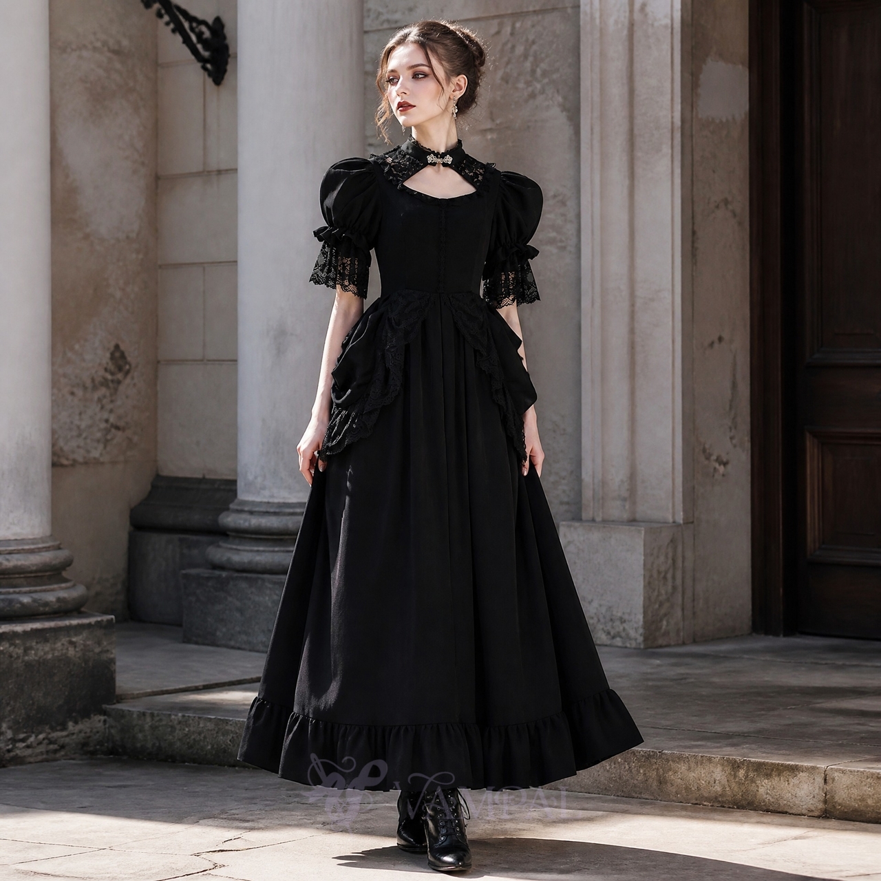 Renaissance-Damenkleid Stil 7 Schwarz (Auf Lager) Vintage europäischer Hofstil formelles Abendkleid für Damen