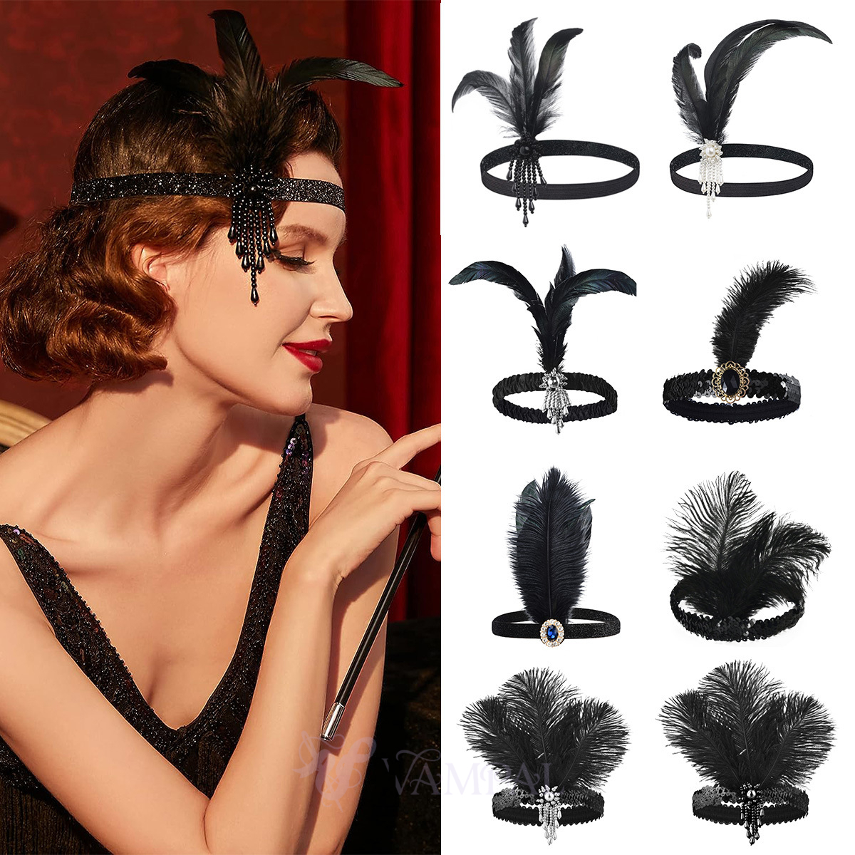 1920S Masquerade Feather Headband Gatsby Party Costume Accessory