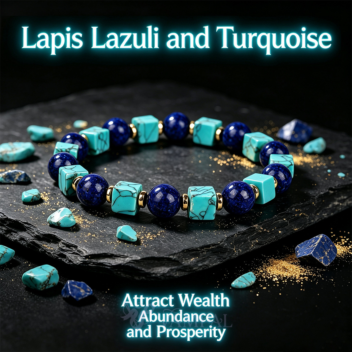 L2304-New Bracelet Natural Stone Beaded Bracelet Lapis Lazuli Blue Turquoise Square Beads