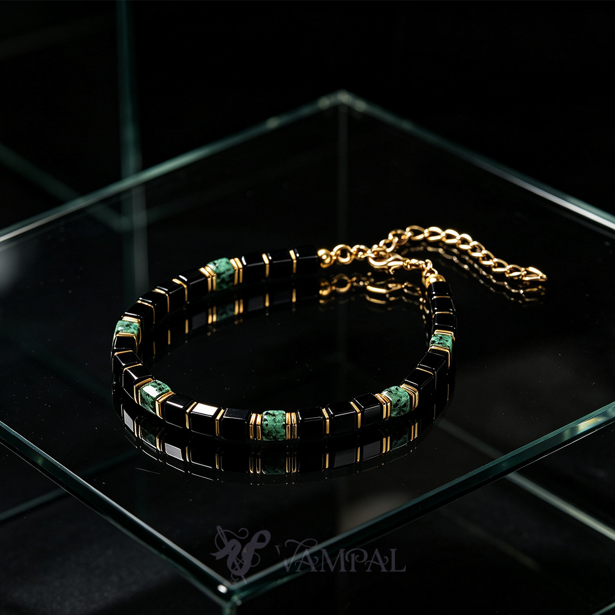L2278-Neues Armband für Herren, schwarzer Glaswürfel & Türkis-Perlenarmband