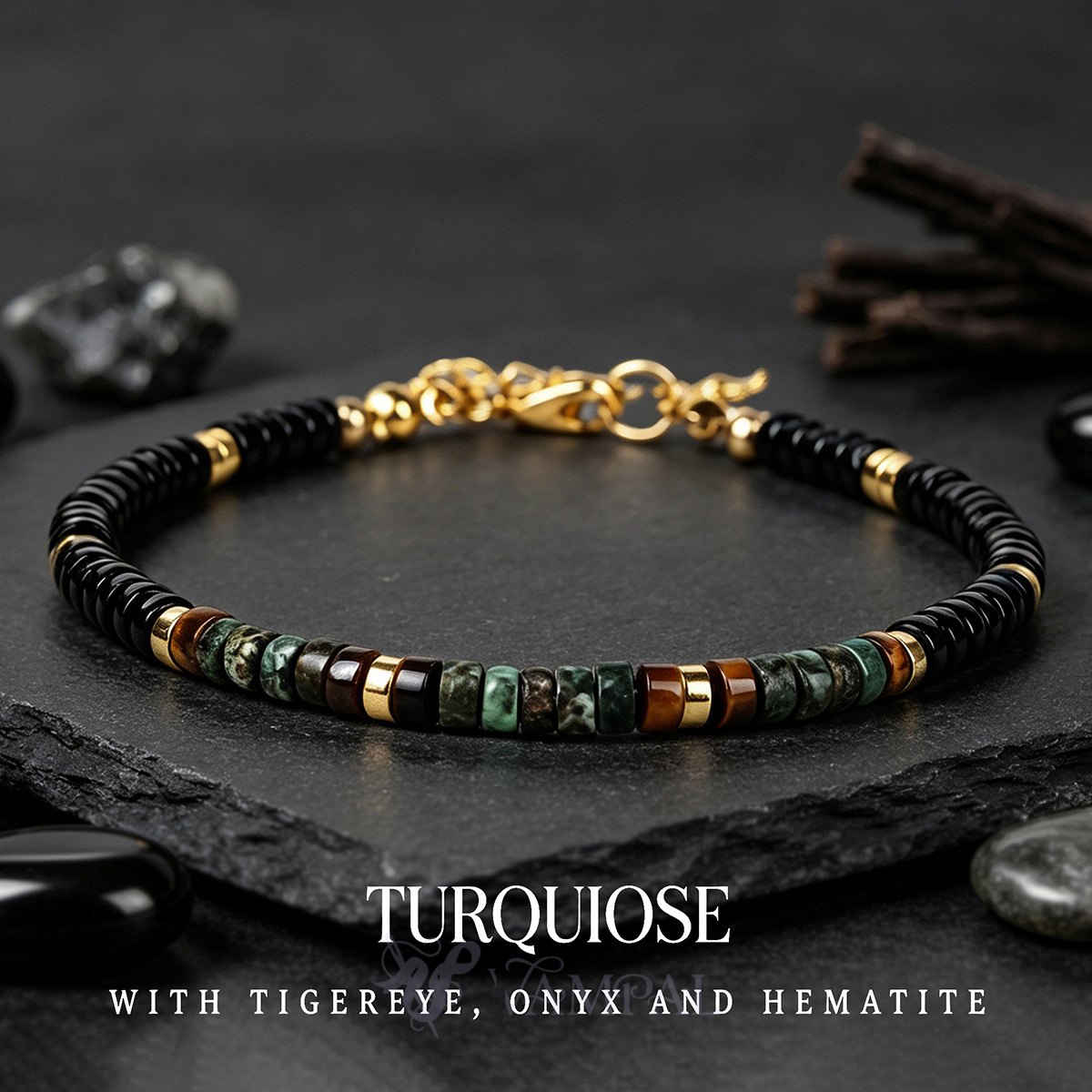 L2254-Cross-border-Armband, natürlicher Türkis, Tigerauge, schwarzer Achat, gestapeltes Armband