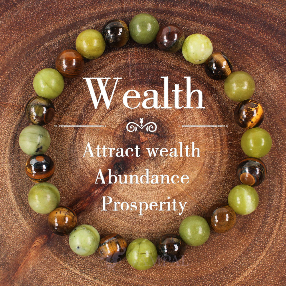 Tiger's Eye Green Jade Beaded Bracelet Natural Stone Contrast Color