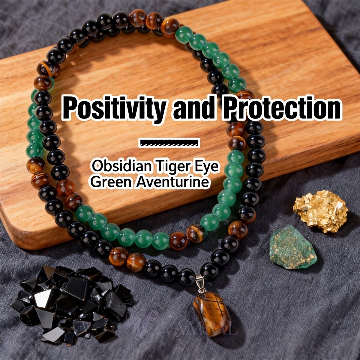 Bohemian Crystal Bead Long Necklace With Tiger Eye Pendant