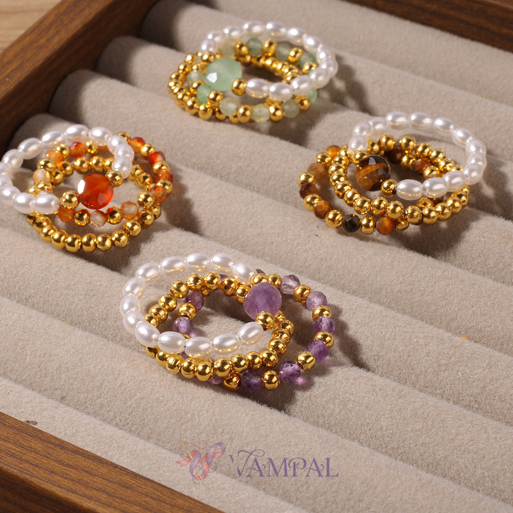 Vintage Red Agate Natural Stone Stackable Ring Set For Women
