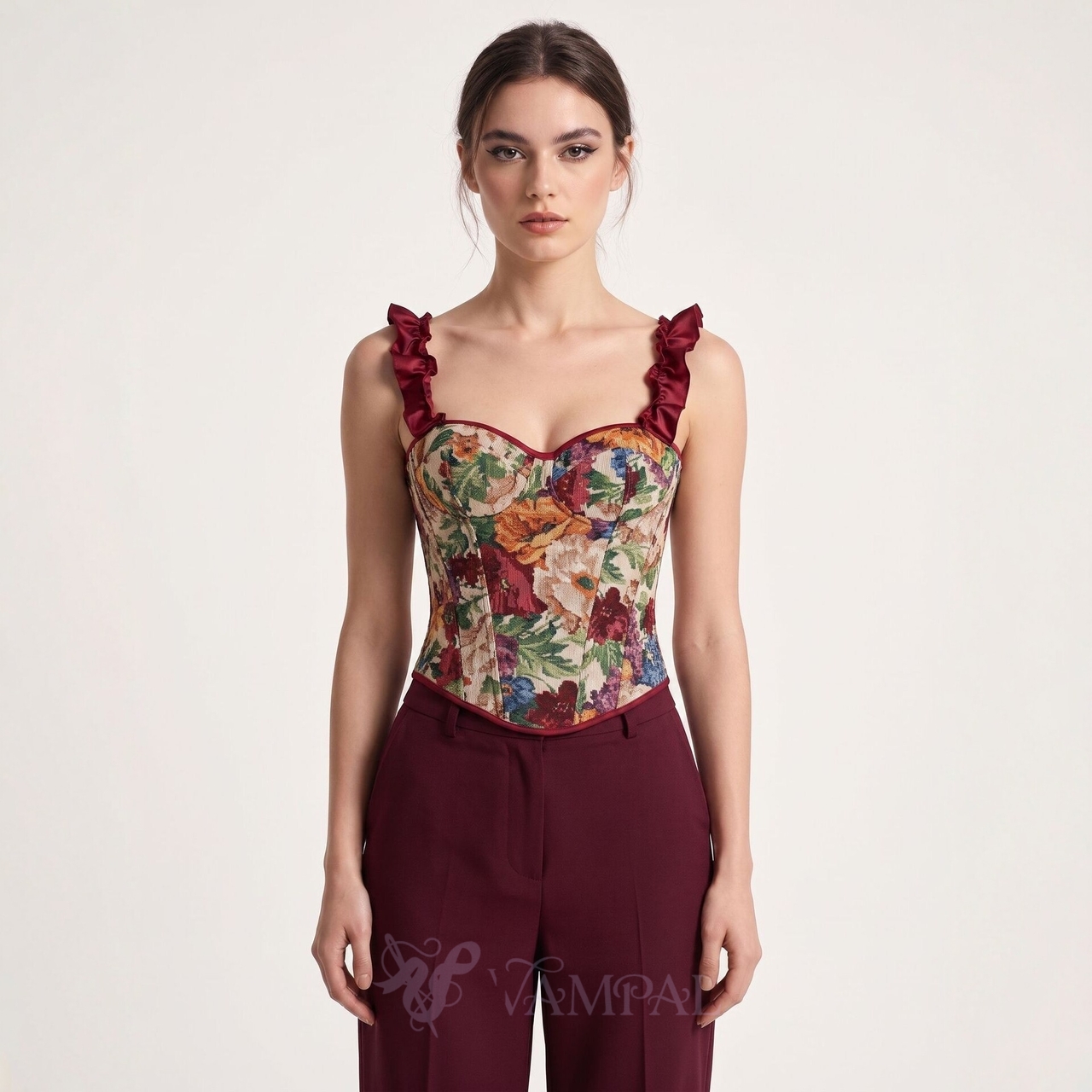 Pattern Floral Ruched Stretch Shaping Camisole Corset Top