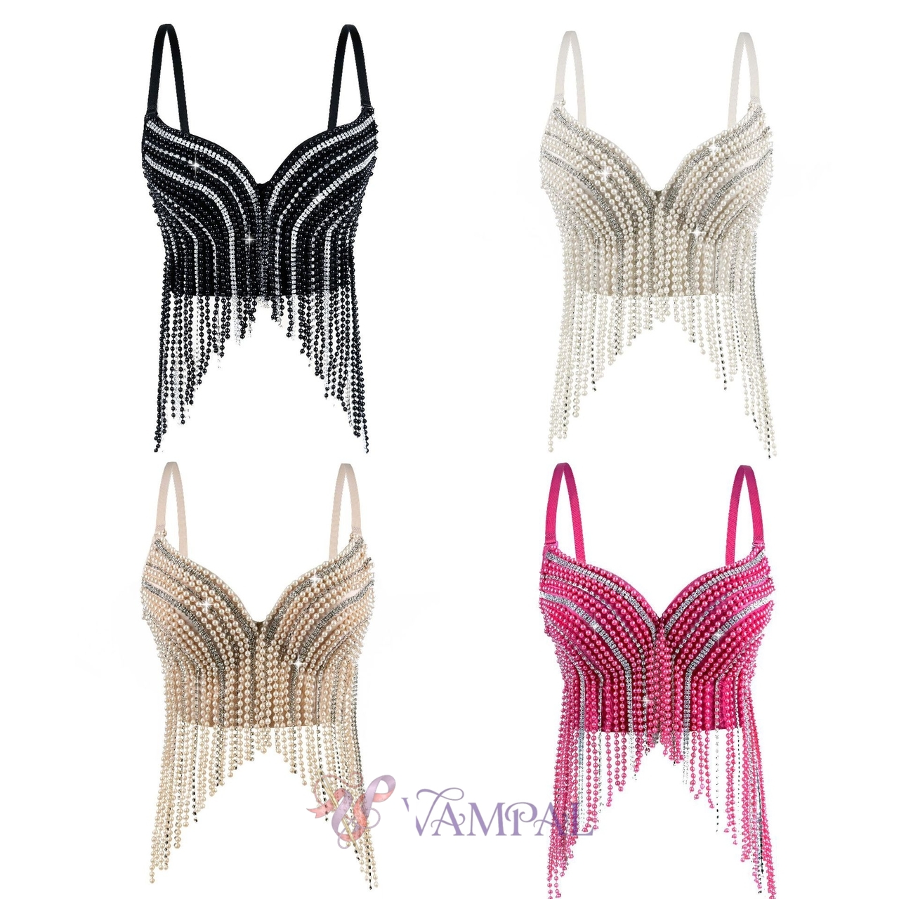 Pearl Rhinestone Tassel Camisole Corset Top