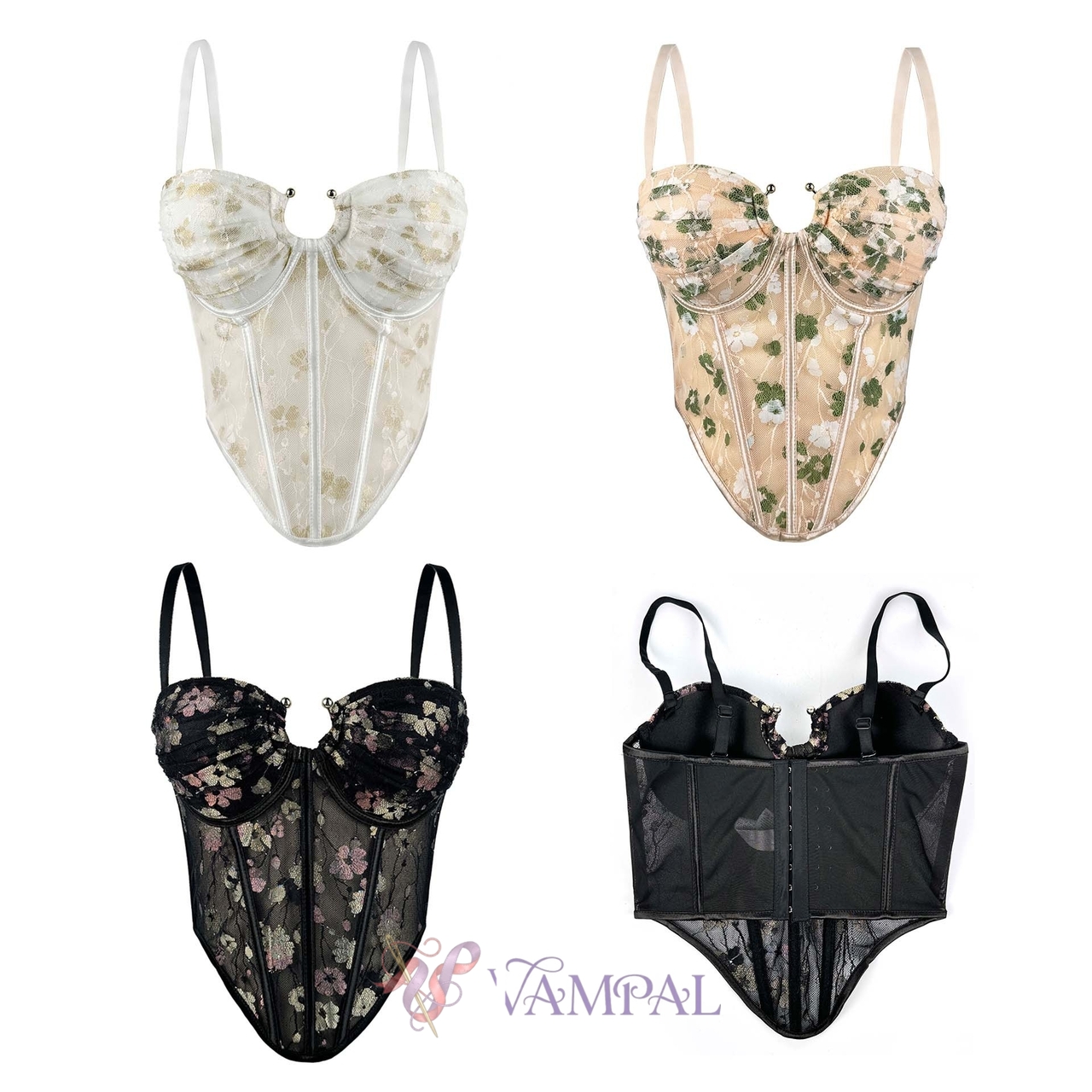 Mesh Blumen Korsett Schlankmachendes Bodycon Cami Top Mit Brustpolster