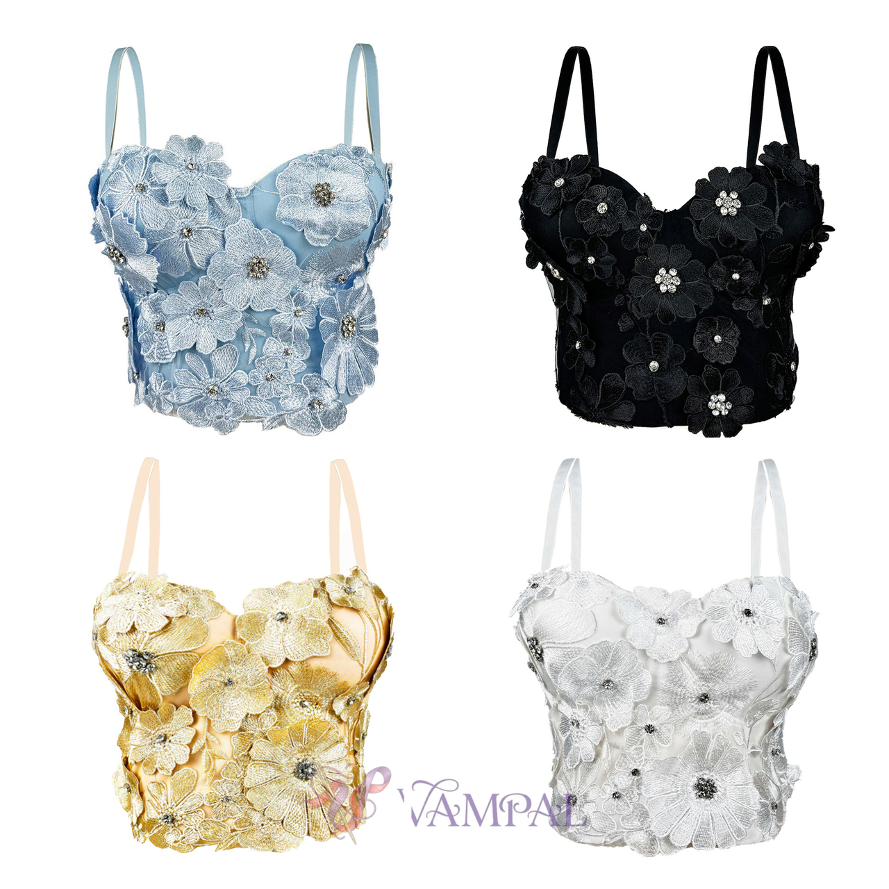 3D Blumen Strass Trägerloses Korsett Top Tweed-Stil Cami Bustier Für Damen