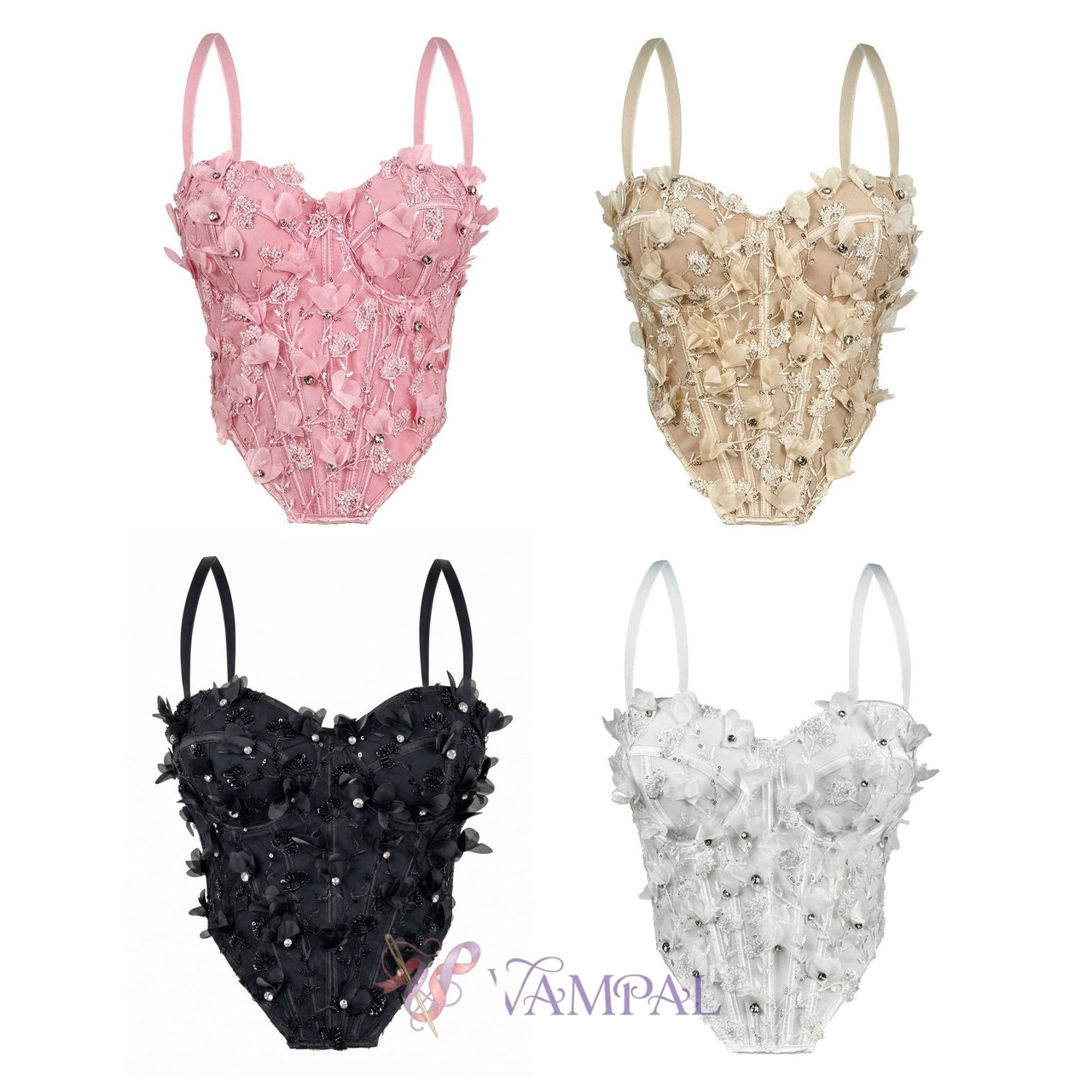 Handmade Floral Fishbone Corset Top With Chest Pads