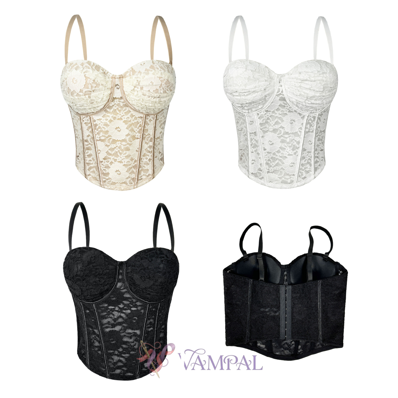 Lace Camisole With Chest Pads Open Back Corset Slim Fit Tube Top
