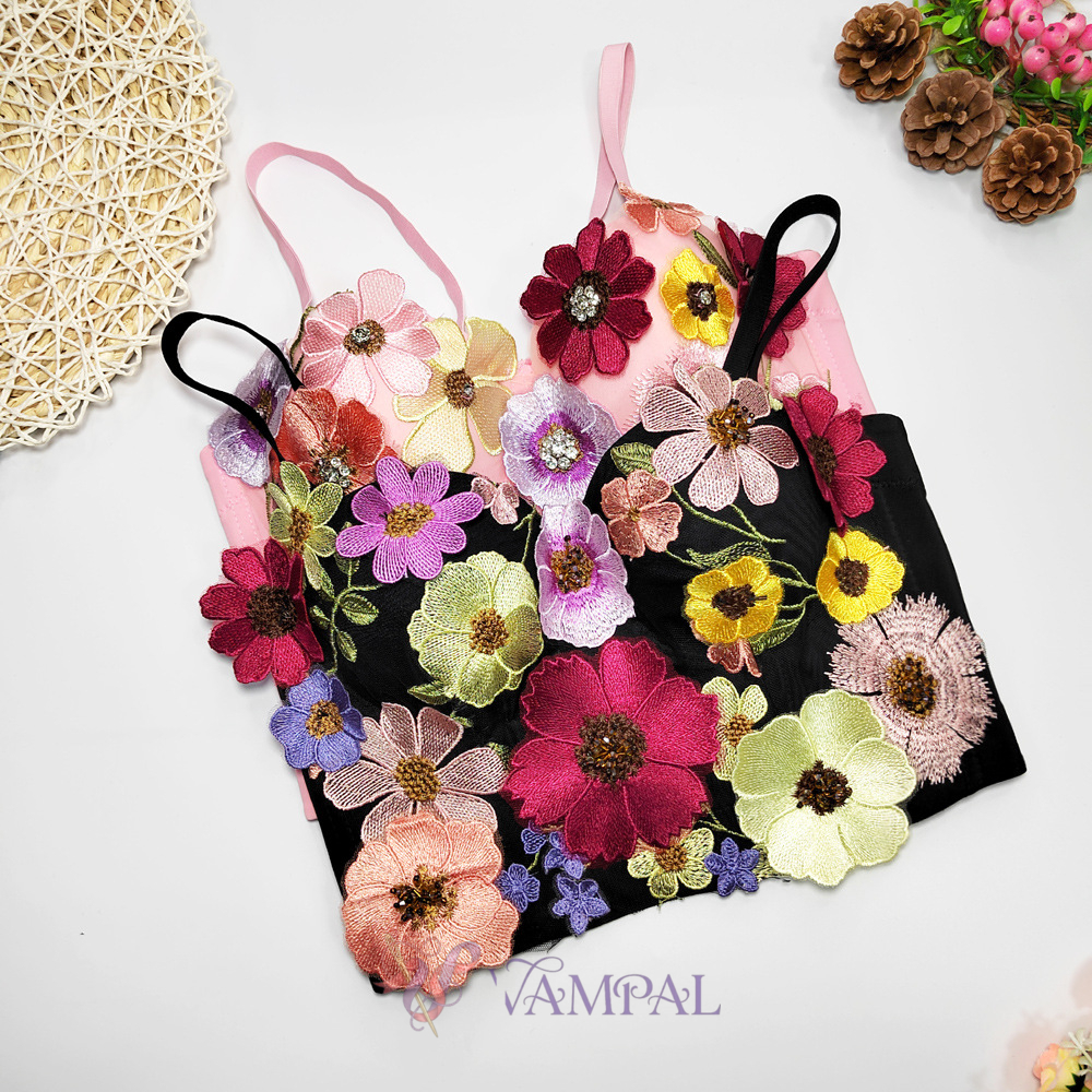 3D Flower Beaded Cami Tube Top No Bra Needed